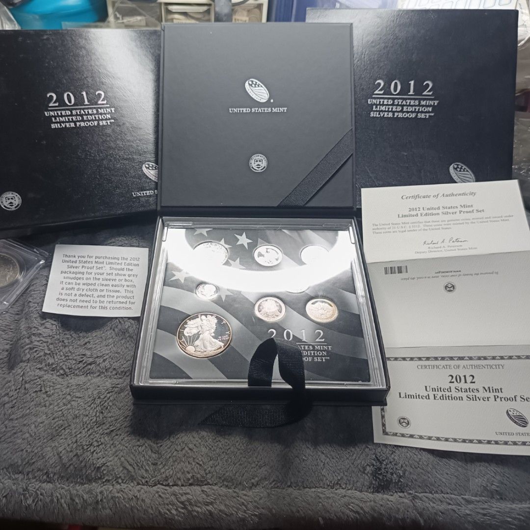 2012 United States Mint Limited Edition Silver Proof Set (Category: Currency) located in Quezon City. Submitted by Coiners (Listing ID 1440384253, Image 3). Description: - 2012 United States Mint Limited Edition Silver Proof Set - Includes original box and Certificate of Authenticity (COA) - Contains various high-quality silver proof coins - Ideal addition for any coin collector's portfolio.