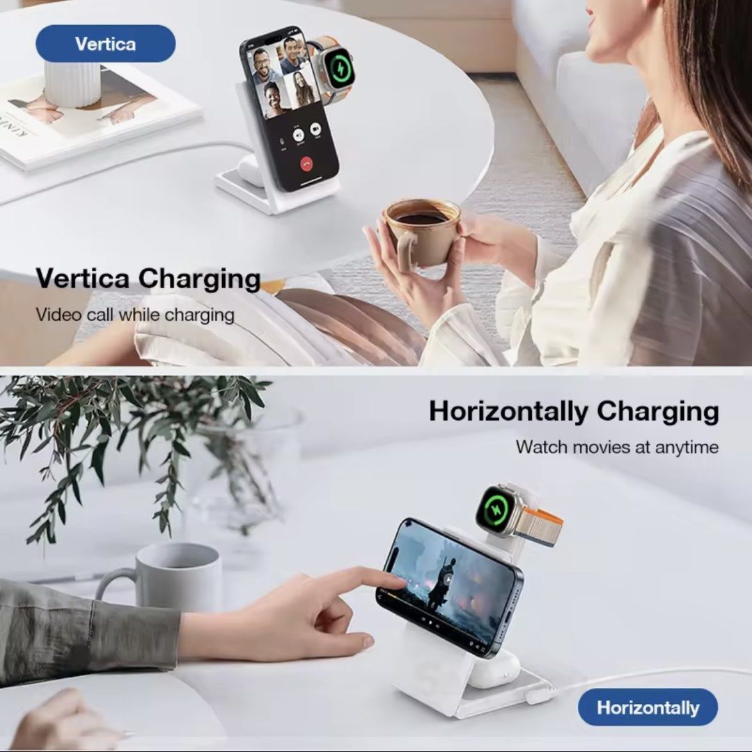 3-in-1 Apple Magnetic Wireless Charging Stand (White) (Category: Chargers & Cables) located in Quezon City. Submitted by margaggonzalez (Listing ID 1440252657, Image 3). Description: 3-in-1 Magnetic Wireless Charging Stand Suitable for Apple Products with Magsafe Feature: iPhone, Watch, Airpods. SRP: Php 1,361.50 Selling For: Php 1,000 Used only once RFS: Decluttering.