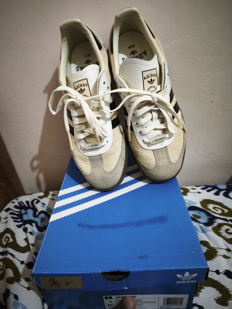 Adidas OG Samba Bubble Tea - Taipei (Category: Sneakers) located in Lucena. Submitted by fabfinder (Listing ID 1440364842, Image 2). Description: - Adidas Original Samba sneakers Bubble Tea - Color: Cream and grey suede with black stripes - Features: Classic gum sole - Includes: Original box - Ideal for: Casual wear and everyday style bought in Taipei Feb this yr (2026) used twice looks new pics don't do justice.
