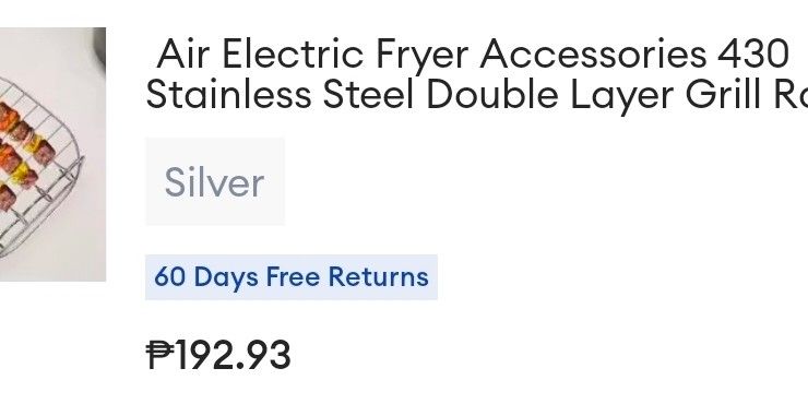 Air Fryer Double Layer Grill (Category: Cookware & Accessories) located in Mandaluyong City. Submitted by beaorselena (Listing ID 1440347756, Image 3). Description: - Double layer grill rack for air fryers - Stainless steel construction - Increases cooking capacity - Ideal for cooking multiple items simultaneously - Enhances air fryer versatility.