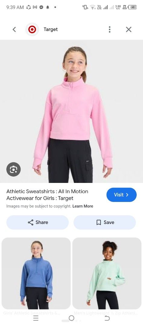 All in motion cropped sweater (Category: Activewear) located in Cabuyao City. Submitted by khode025 (Listing ID 1440205818, Image 1). Description: All in motion pink cropped sweater width:17 length:14 fits for womens xs or xxs 380 only.