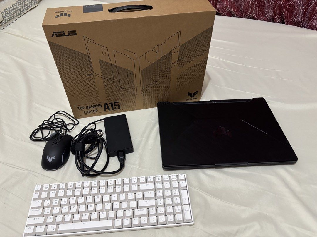 ASUS TUF GAMING LAPTOP A15 (Category: Laptops & Notebooks) located in Cavite. Submitted by veelausin (Listing ID 1440381136, Image 2). Description: ASUS TUF Gaming A15 Laptop - AMD Ryzen 7 7435HS processor - 24GB RAM for smooth multitasking - 512gb SSD storage - NVIDIA GeForce RTX 2050 graphics card - Fast 144Hz display - includes original box and charger - Perfect for gaming and heavy use Freebies! RK KEYBOARD ASUS TUF GAMING MOUSE GEN II (Never