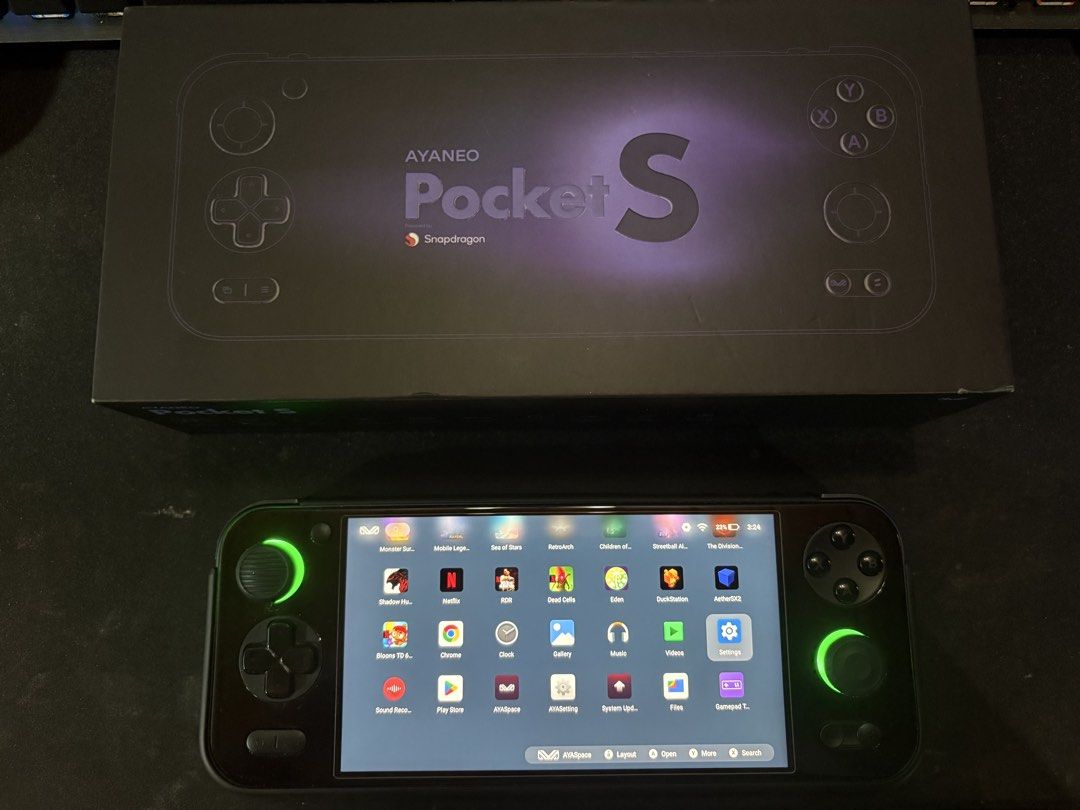 AYANEO Pocket S Snapdragon Handheld Gaming Console (Category: Others) located in Caloocan City. Submitted by bryancat1297772 (Listing ID 1440257744, Image 1). Description: AYANEO Pocket S handheld gaming console with Snapdragon processor. Includes original box. Screen, buttons, and joysticks are all working great..