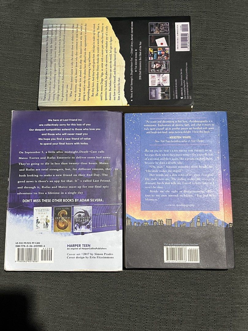 BL (Boys’ Love) books (3) bundle (Category: Storybooks) located in Zamboanga. Submitted by archire (Listing ID 1440334013, Image 3). Description: PIRATED ‼️ Bundle of three Autoboyography by Christina Lauren They Both Die at the End by Adam Silvera We Are The Ants by Shaun David Hutchinson You can view each flaws on their individual prices..