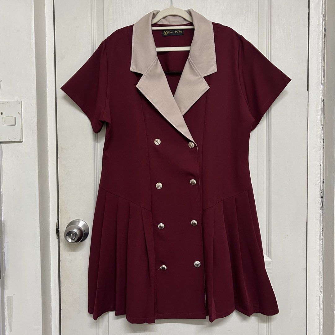 Brandnew | Maroon Blazer Dress (Category: Dresses) located in Caloocan City. Submitted by trisdeclutters (Listing ID 1440198756, Image 2). Description: Last price already Best fit XL to 2XL Bust: 44" Waist: 39" Length: 35" Machine washed only No flaws & never used Orig price: ₱990 Rfs: Too big ‼️no reservations, exchange, cancellation, return, refund‼️.