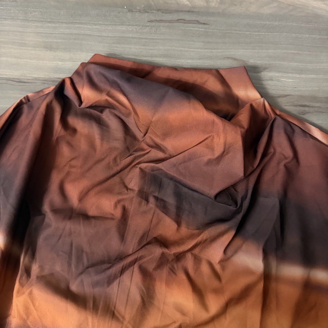 brown asymmetrical ruched blouse top (Category: Blouses) located in Quezon City. Submitted by andreasclothes (Listing ID 1440339389, Image 3). Description: Can be zipped almost all the way down XL on tag but best fits L esp if w/ bigger hips.