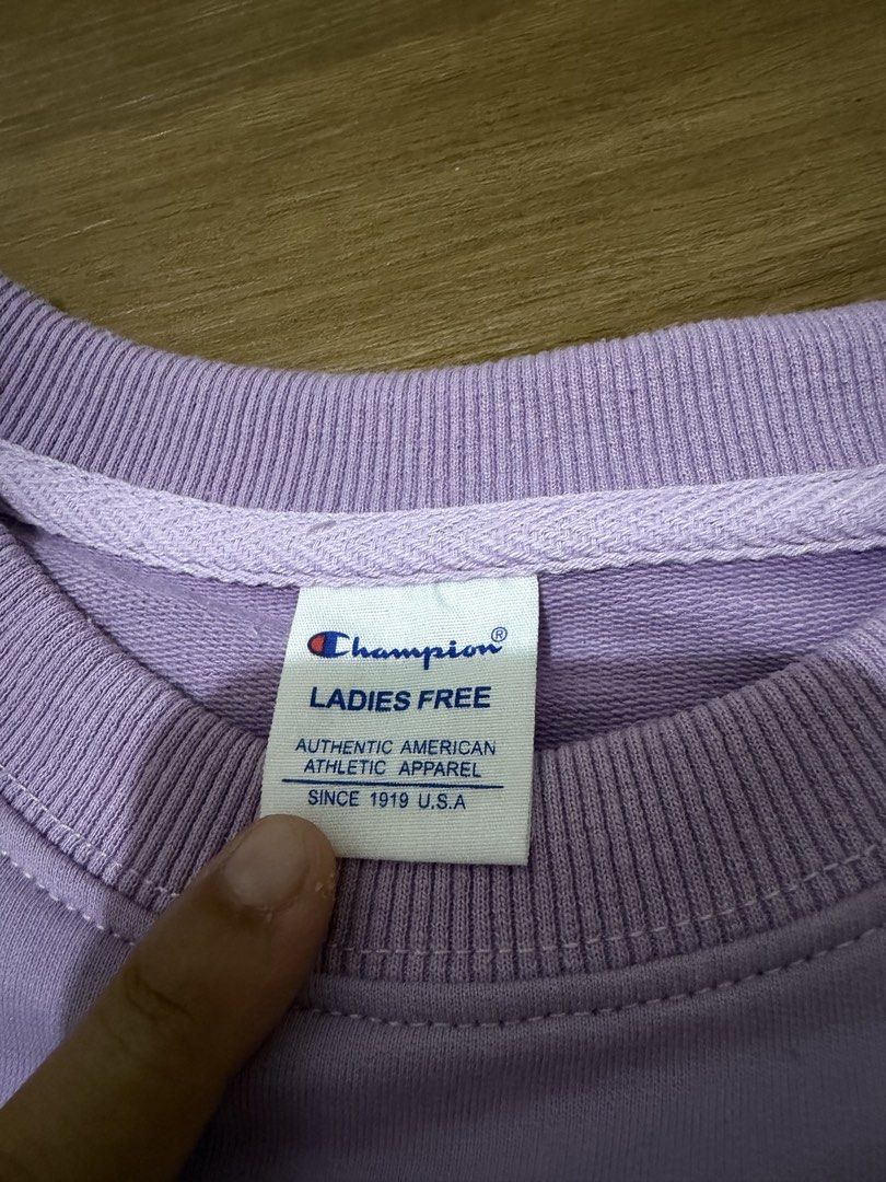 Champion Tops Bundle - Graphic Tee & Lavender Sweatshirt (Category: Shirts) located in Mandaluyong City. Submitted by gemmiebears (Listing ID 1440281051, Image 2). Description: - Bundle of two authentic Champion tops. - White graphic tee with all-over logo print (Size Medium). - Lavender sweatshirt (Ladies Free Size). - Perfect for casual wear..