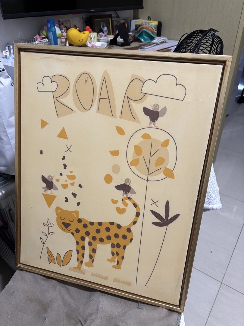 2pcs Cute Framed Wall Art - Space & Jungle Themes (Category: Frames & Pictures) located in Quezon City. Submitted by syjamie22 (Listing ID 1440278905, Image 2). Description: - Width 15inches -Height 19inches - Set of 2 framed art pieces - Themes: Fun space (rockets, planets) and cute animals (leopard, birds) - Perfect for nursery or kids' room - Gold-toned frames - Selling both pieces together.