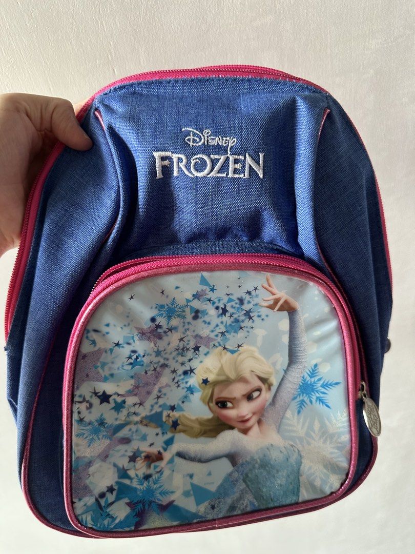 Disney Frozen Elsa Blue Denim Backpack (Category: Babies & Kids Fashion) located in Manila. Submitted by meynyee (Listing ID 1440275584, Image 1). Description: Frozen backpack for kids No issue, like new condition 📍dasma, cavite.