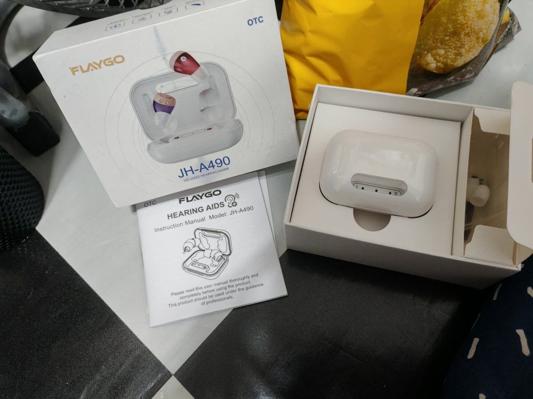 FLAYGO JH-A490 OTC Rechargeable Hearing Aids (Category: Visual & Hearing Aids) located in Quezon City. Submitted by shiemadeit (Listing ID 1440382142, Image 3). Description: 12k original price - Rechargeable FLAYGO JH-A490 hearing aids (OTC models) - Color-coded for easy identification: Blue for left ear, Red for right ear - Comes complete with charging case and instruction manual - Ready to use straight out of the box.