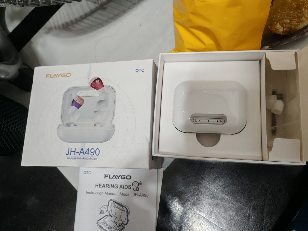 FLAYGO JH-A490 OTC Rechargeable Hearing Aids (Category: Visual & Hearing Aids) located in Quezon City. Submitted by shiemadeit (Listing ID 1440382142, Image 2). Description: 12k original price - Rechargeable FLAYGO JH-A490 hearing aids (OTC models) - Color-coded for easy identification: Blue for left ear, Red for right ear - Comes complete with charging case and instruction manual - Ready to use straight out of the box.