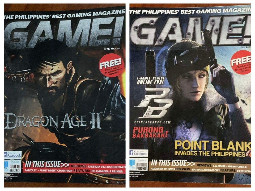 GAME! Magazine Philippines - Dragon Age II & Point Blank Issues (Category: Magazines) located in Quezon City. Submitted by sorayuki_15 (Listing ID 1440352941, Image 1). Description: - Selling 2 issues of GAME! Magazine (Philippines) - Issue 1: Dragon Age II cover, April-May 2011 - Issue 2: Point Blank cover, July 2011 - Great for collectors and fans of these games. - Sold as set. - MOP: Bank transfer / GCash - MOD: GGX (SF shouldered by buyer) - 