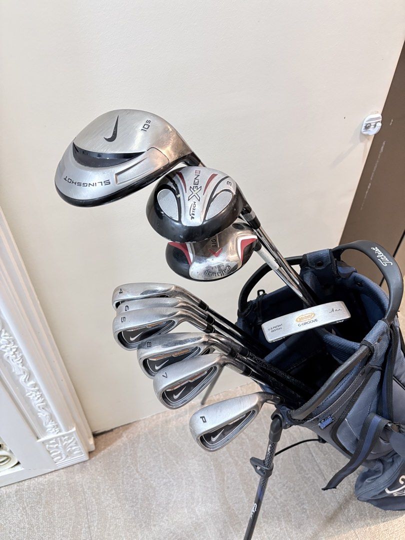 Golf Set (Nike) (Category: Golf) located in Calamba. Submitted by justforegolf (Listing ID 1440243075, Image 2). Description: ⛳️ 𝙁𝙊𝙍 𝙎𝘼𝙇𝙀 ❗️ GOLF SET (NIKE) - Driver : Nike Slingshot Uni-Flex - 3W: XGen - 5W: Callaway Big Bertha - Irons 4-P: Nike Ignite Uni-Flex - Putter: Yes! C-groove - Titleist Stand bag *Has normal signs of usage 📍Can do meetup or pickup (Nuvali) .