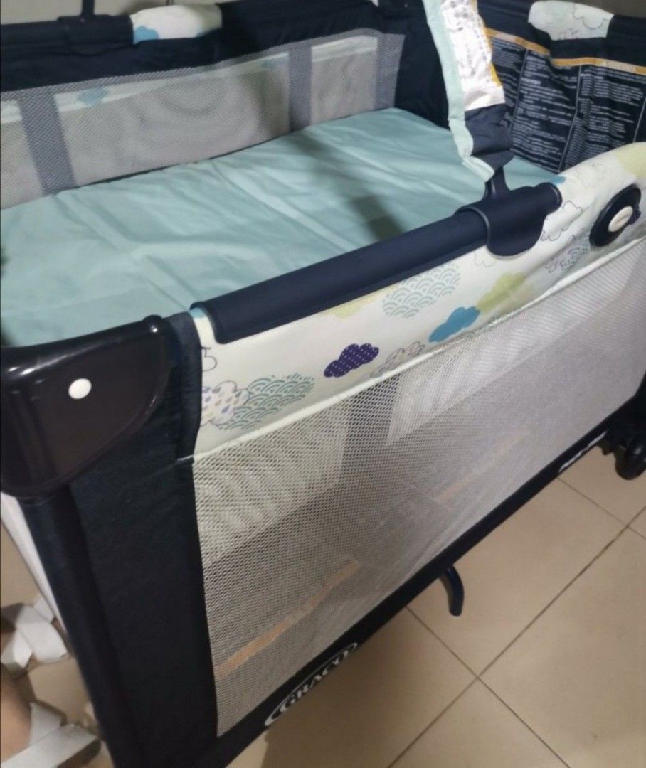 Graco Pack and Play Unisex (Category: Cots & Cribs) located in Dasmarinas. Submitted by veryme.shop (Listing ID 1440285561, Image 1). Description: For Newborn to toddler 2-way adjustable to playpen, 9/10 condition sanitized and cleaned, very well kept pick up or lalamove only loc: dasma cavite.