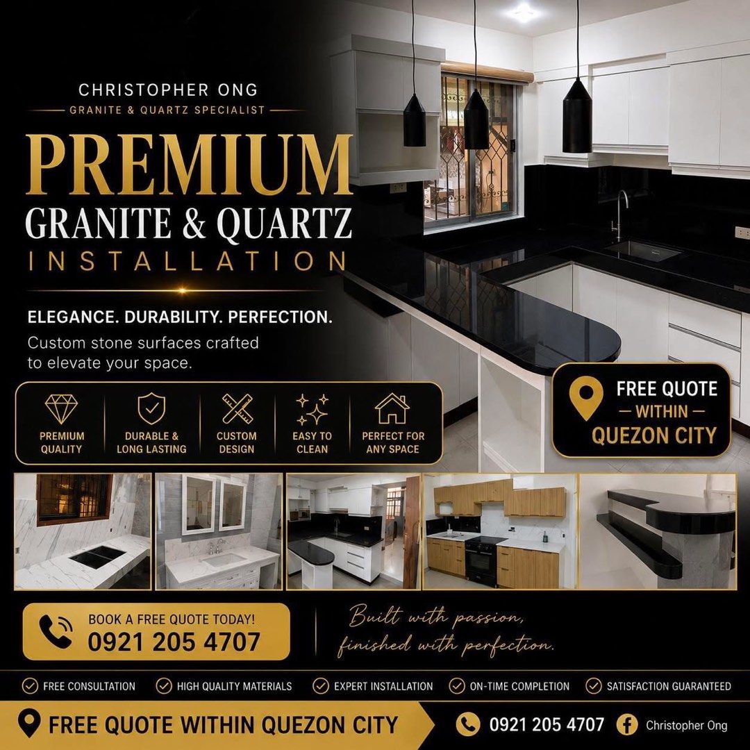 granite and quartz (Category: Construction & Building Materials) located in Quezon City. Submitted by tope1101 (Listing ID 1440350102, Image 3). Description: Upgrade your home with premium granite & quartz finishes that combine elegance, durability, and timeless beauty. 🖤 ‼️We also have a physical store for actual viewing and inquiries. 📩 Message or call us for more details! 📞 0921 205 4707 - Christopher Ong #GraniteAndQuartz #KitchenGoals #Mo