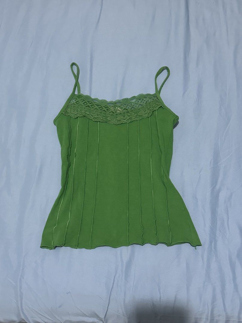 Green Lace Trim Tank Top (Category: Sleeveless) located in Paranaque City. Submitted by vanilleoir (Listing ID 1440325612, Image 3). Description: fits xs - s stretchy material ONLY LALAMOVE NO EXCEPTION !! NO EXTRA PICS NO WW !! ❕payment FIRST basis ❕sf is shouldered by the buyer 📍parañaque mop - gcash ONLY! mod - lalamove ONLY! can sdd, booking thru ME !! no low ballers !! no cancellations/refunds once paid !! no reservations unless paid immedi