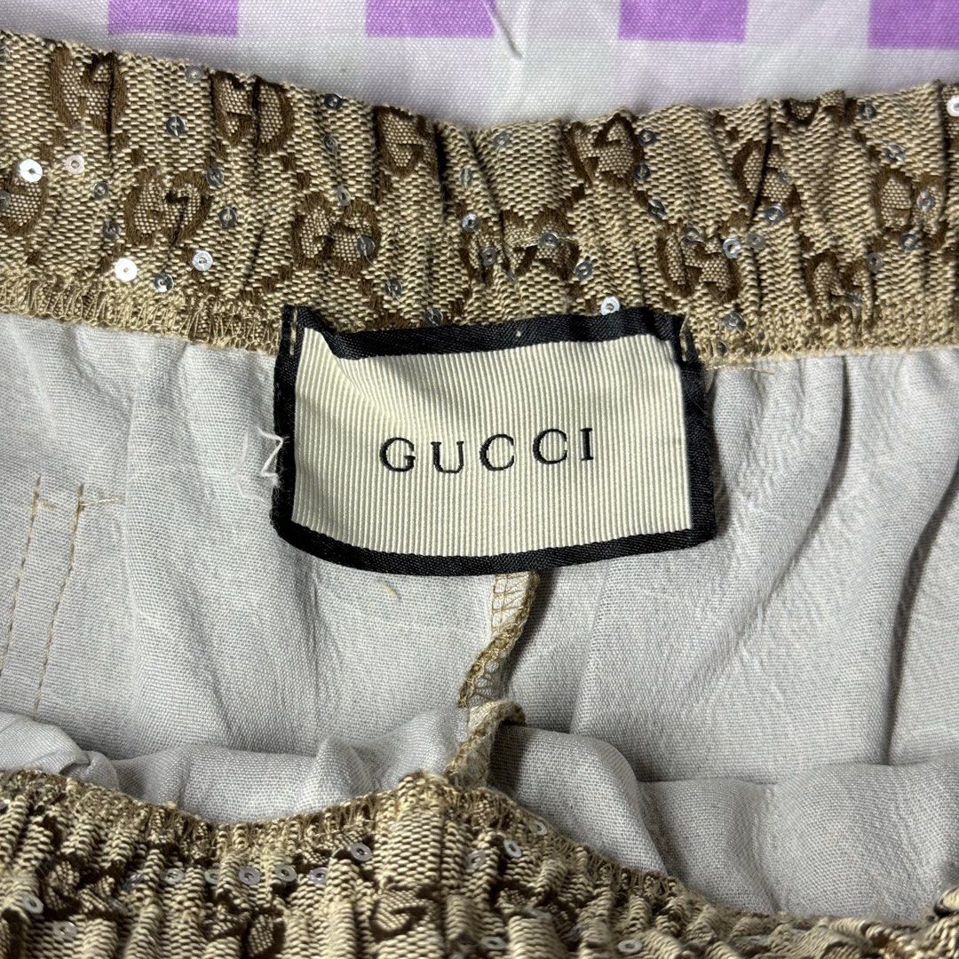 Gucci Monogram Sequined Garter Shorts (Category: Luxury Apparel) located in Tarlac. Submitted by milkshakeee_ (Listing ID 1440354891, Image 2). Description: Size: 26-30 | Length: 13 | Hips: 38 Washed & Ready to wear 🌸 NO WHEN WORN! With main tag no washtags Location: Tarlac City MOP: Gcash Ship thru J&T.