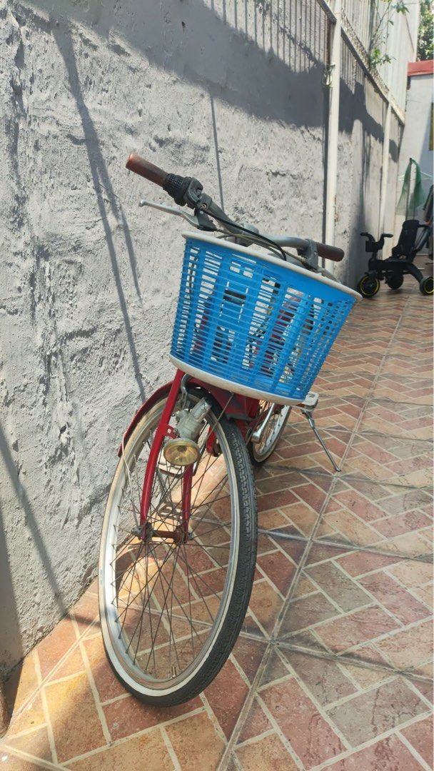 Japanese Red Bicycle with Blue Basket (Category: Bicycles) located in Mandaluyong City. Submitted by betchaysclutter (Listing ID 1440219446, Image 2). Description: As is I think the tire is flat? Bought it then never used Item location: new intramuros village quezon city.
