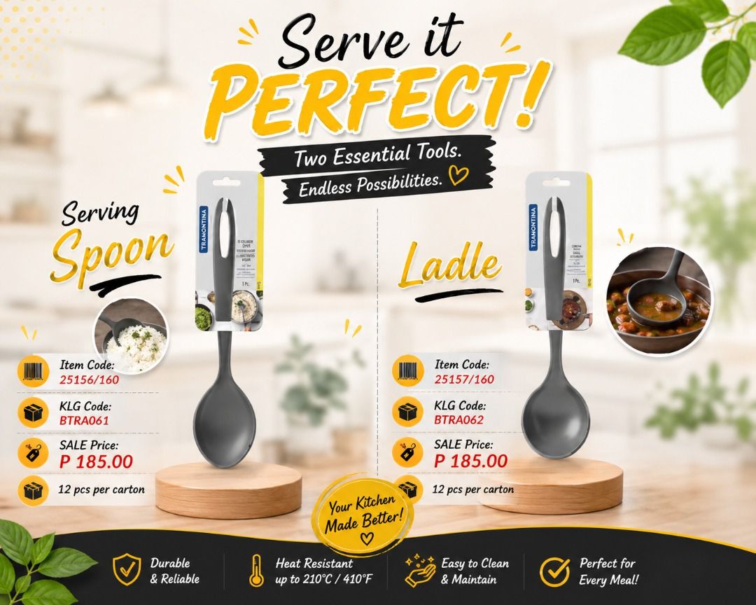 KITCHEN SPATULA , NON STICK SERVING SPOON , SPAGETTI SERVING SPOON , UTENSIL SET (Category: Dinnerware & Cutlery) located in Manila. Submitted by cartelcomnl (Listing ID 1440274963, Image 3). Description: TRAMONTINA BRAZIL KITCHEN SET.