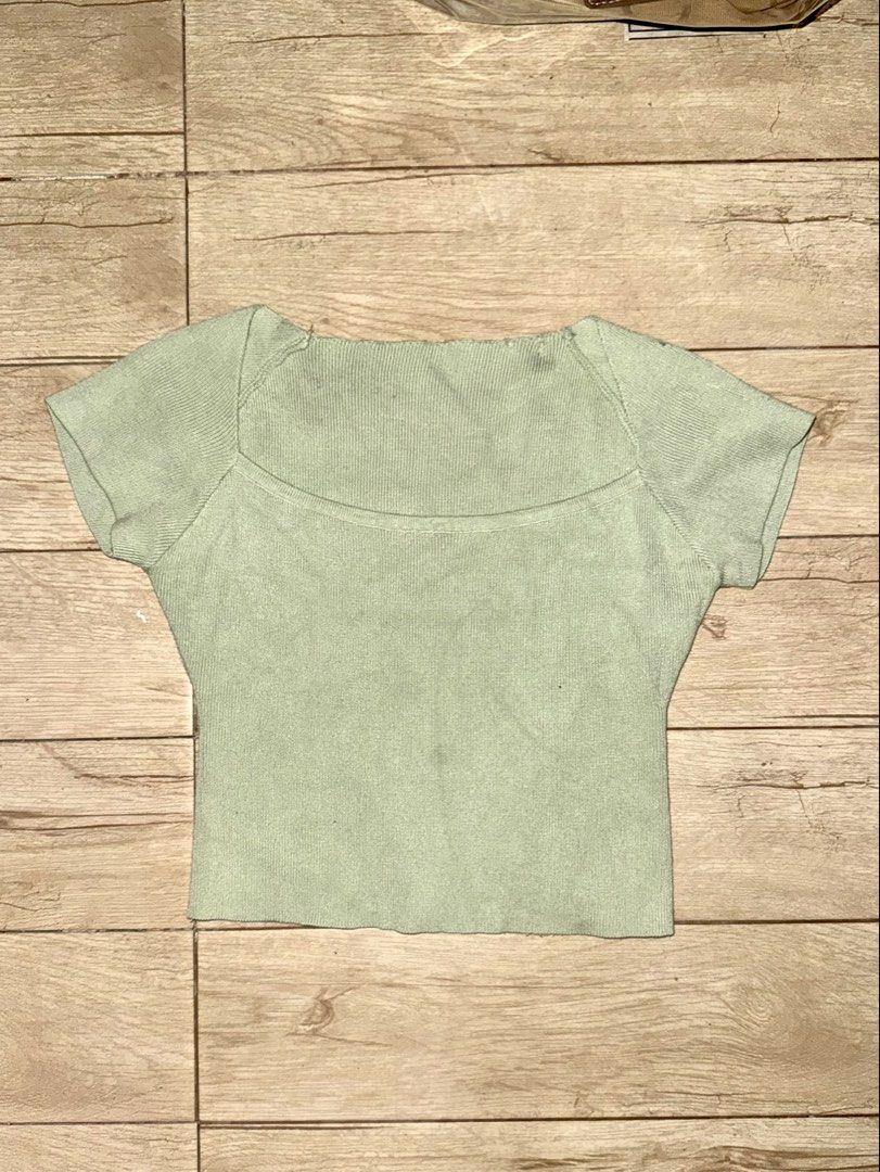 light green square neck ribbed knitted crop top (Category: Shirts) located in Bacoor. Submitted by siannealcazar (Listing ID 1440214542, Image 1). Description: size: xs/s - light muted green ribbed knit crop top - square neckline - short sleeves - comfortable and stretchy fit 🔖 style / helping tags: rock, grunge, grungecore, kendal, acubi, disneycore, teens, party, modern, retro, casual, cottagecore, vintage y2k, early 2000s, mcbling style, tras