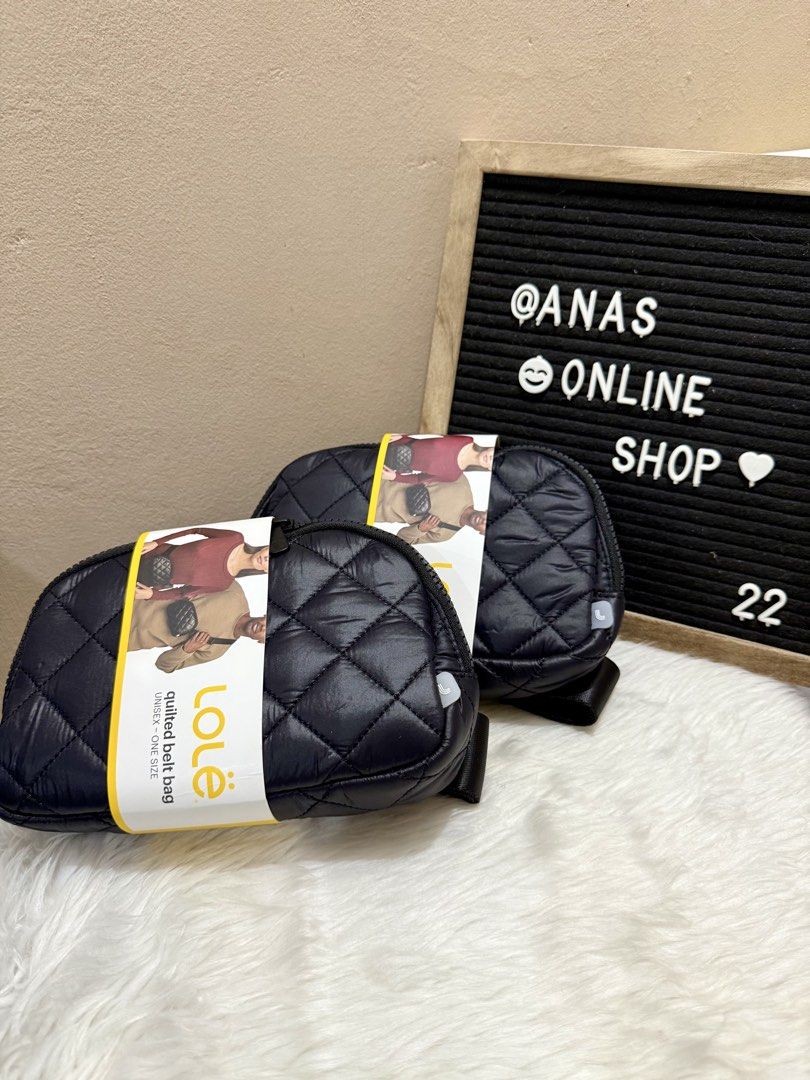 Lole Black Quilted Belt Bag (Category: Luxury Bags & Wallets) located in Las Pinas. Submitted by anasonlineshophtplaspinas (Listing ID 1440343696, Image 1). Description: Lole Black Quilted Belt Bag Adjustable strap 2 Compartments Main compartment with two-way YKK® YKK® Zipper-Secured Back Pocket Quilted Front Panel 3 mesh storage compartments Key clip Made in Cambodia Content: Outer fabric: 100% recycled nylon Lining: 100% recycled polyester Sizi