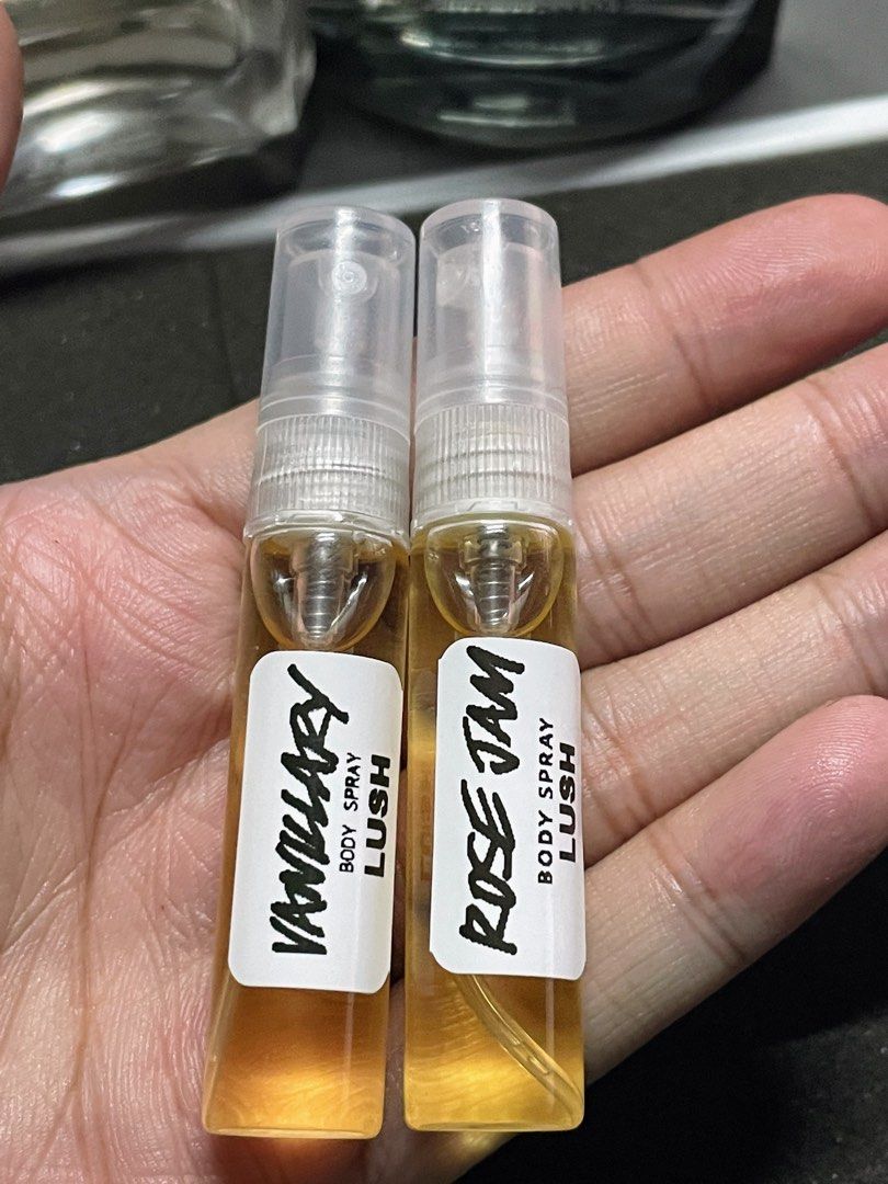 Lush Vanillary / Rose Jam Body Spray decant only (Category: Fragrance & Deodorants) located in Rizal. Submitted by fougere_ (Listing ID 1439405711, Image 3). Description: Please read before purchasing or sending me a message. Important Disclaimers •For transparency: These products are past their best before date (2019). Stored properly, and thankfully they still smell how they should. I personally use fragrances older than 12 years, but not every