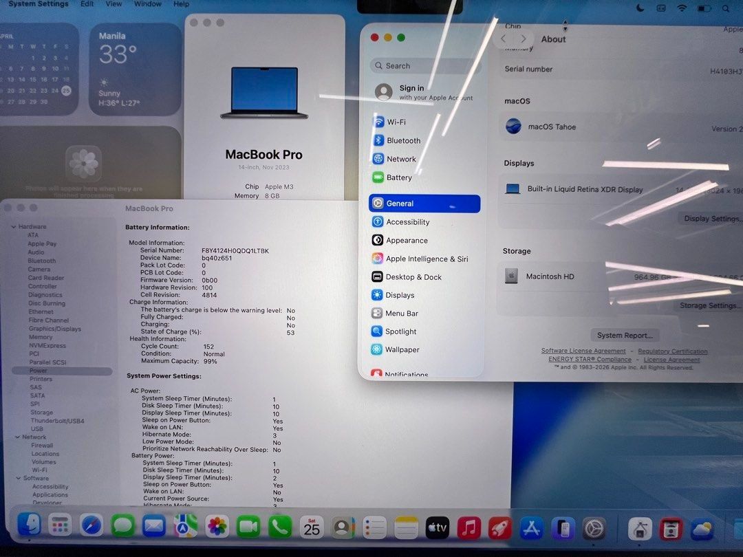 MacBook Pro 14-inch M3 (Category: Laptops & Notebooks) located in Mandaluyong City. Submitted by tidehunter40519 (Listing ID 1440292210, Image 1). Description: Brand Apple - MacBook Pro 14-inch - M3 chip - 8GB unified memory - 1TB SSD storage - Silver space gray - Includes original charger - macOS Tahoe - Good working condition - Clear screen and fully functional keyboard.