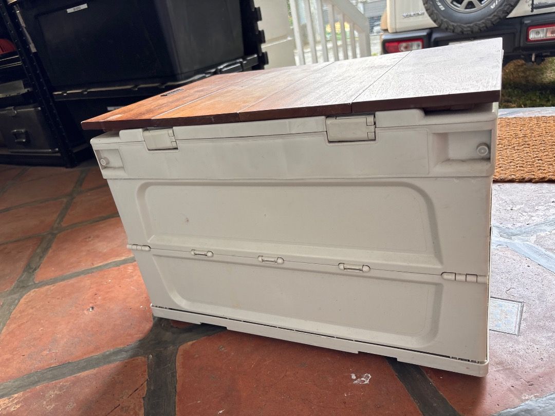 Naturehike Folding Table Storage Box with Wooden Lid (Category: Storage Boxes & Baskets) located in Antipolo. Submitted by dddeclutter (Listing ID 1440323732, Image 3). Description: Naturehike Folding Table Storage Box with Wooden Lid Packable / Folding Table Storage Box Dimensions as table: 35.5cm H x 53cm L x 36cm W Dimensions folded: 10cm H x 53cm L x 36cm W Wood needs varnish RFS: Decluttering / Items are not in use anymore Price: 2,000.