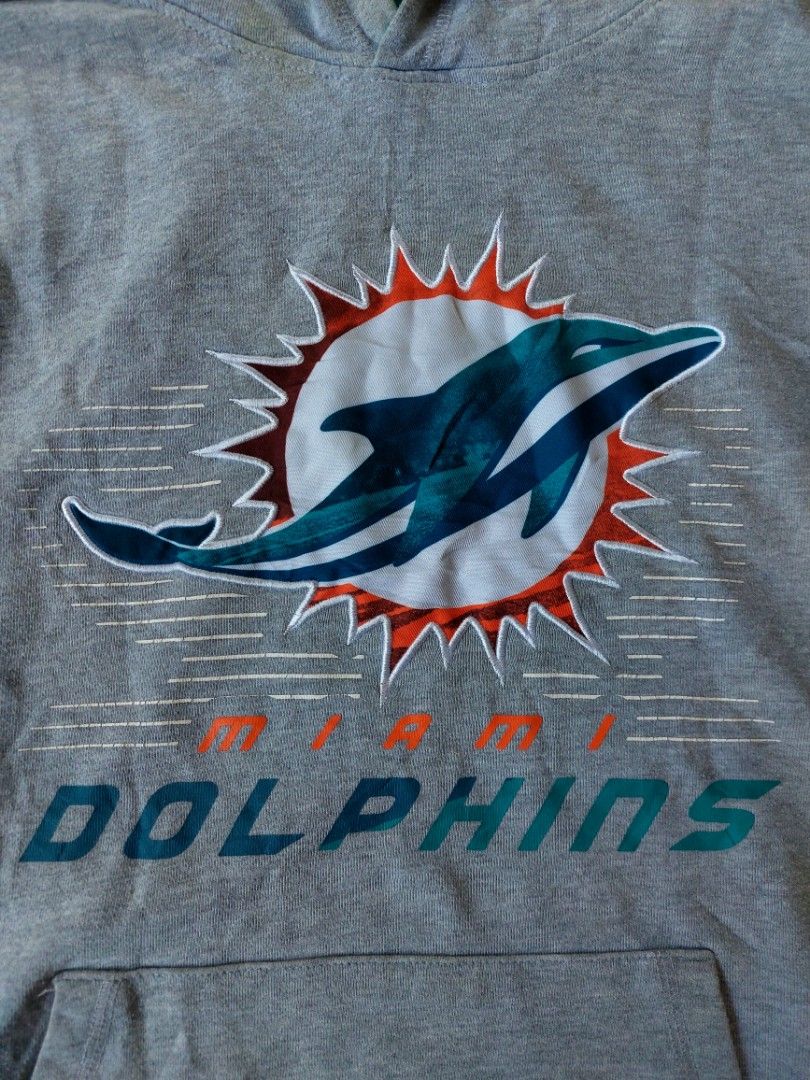 NFL Miami Dolphins Hoodie Grey (Category: Hoodies) located in Palayan City. Submitted by akhai420 (Listing ID 1440304843, Image 3). Description: Size Large Width '24 Lenght '27 Excellent condition need wash only.