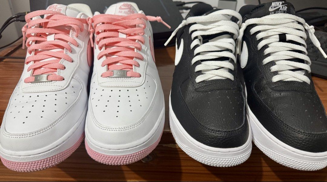 Nike Air Force 1 White Pink & Black White (Category: Sneakers) located in Caloocan City. Submitted by purehawk.d67f59 (Listing ID 1440379924, Image 1). Description: - Nike Air Force 1 Lows - Available in White with Pink accents (pink laces & swoosh) OR Black with White accents (white laces & swoosh) - Classic Air Force 1 sole - Ideal for everyday wear As Pack only both sz US13 no box in mint condition 4.5k.