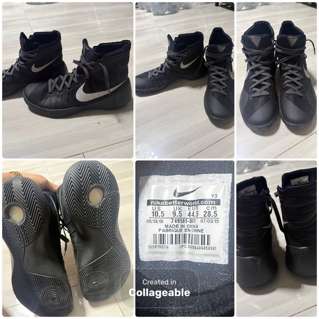 Nike Hyperdunk Basketball Shoes Black US 10.5 (Category: Sneakers) located in Calasiao. Submitted by madisonjade18 (Listing ID 1440381960, Image 1). Description: - Nike Hyperdunk basketball shoes - Color: Black - Size: US 10.5 (UK 9.5, EUR 44.5, CM 28.5) - Made in China - Ideal for basketball and casual wear - Please check photos for condition details.