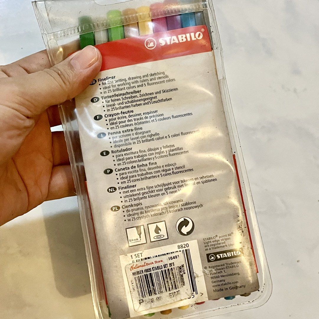 Original Stabilo Colored Pens Set (Category: Stationery & School Supplies) located in Taguig. Submitted by sdiph (Listing ID 1440283024, Image 2). Description: *One whole set 16 pcs. *0.4 Fine writing, drawing, and sketching *Multifunctional, can be used daily. At office, school, and many more! *Have fun writing! Full of arts and enjoy drawing with different colors.