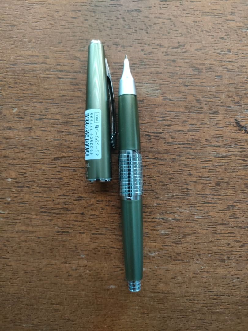 Pentel Sharp Kerry Mechanical Pencil 0.5 mm (Olive Green) (Category: Stationery & School Supplies) located in Quezon City. Submitted by camillamo35491 (Listing ID 1440231036, Image 2). Description: Pentel Sharp Kerry Mechanical Pencil - Olive Green Condition: Like New. No flaws Lead Size: 0.5 mm Inclusions: x2 pieces of HB lead included MOP: BDO Bank Transfer, GCash MOD: Grab, Lalamove, LBC, Gogo Xpress (BUYER SHOULDERS SHIPPING FEE) Location: Qu