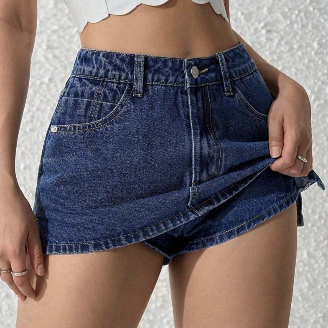 PETITE XS | SHEIN | Medium Wash Denim Skort (Category: Skirts) located in Bocaue. Submitted by ddeclutteringsalee (Listing ID 1440329603, Image 1). Description: orig price: 540 - brand new, never been worn (washed lang) - bought last april lang pls check bio for the seller’s measurements as reference 🪷 payment is via gcash 💌 feel free to message if u have any inquiries 💌 .
