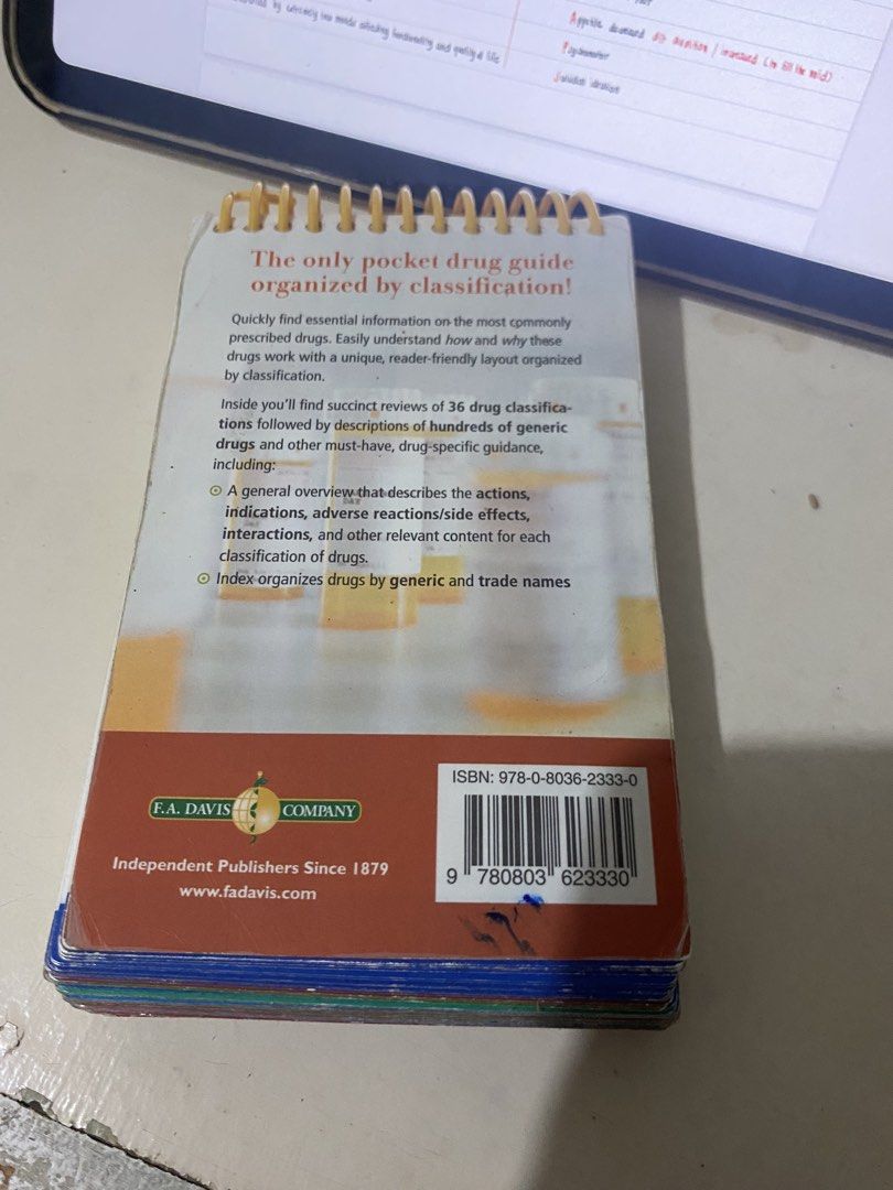 Pocket Drugs & Classifications by Katherine L. Wiley (Category: Textbooks) located in Cebu City. Submitted by arteriosclerosis (Listing ID 1440315798, Image 2). Description: - Pocket guide for drugs and classifications - Organized by classification for quick reference - Covers hundreds of generic drugs - Includes actions, indications, adverse reactions, and interactions, etc. - authentic not photocopy!! -can write with pen and pencil and can be e