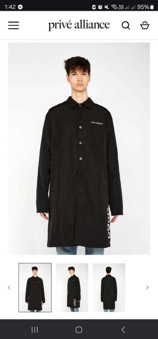 Privé Alliance Black Longline Jacket Bounce (Category: Coats, Jackets and Outerwear) located in Pasig City. Submitted by mingyu. (Listing ID 1440248399, Image 1). Description: - Privé Alliance black longline jacket - Button-up front with collar - Features text graphic on the side and chest - Ideal for layering Negotiable .