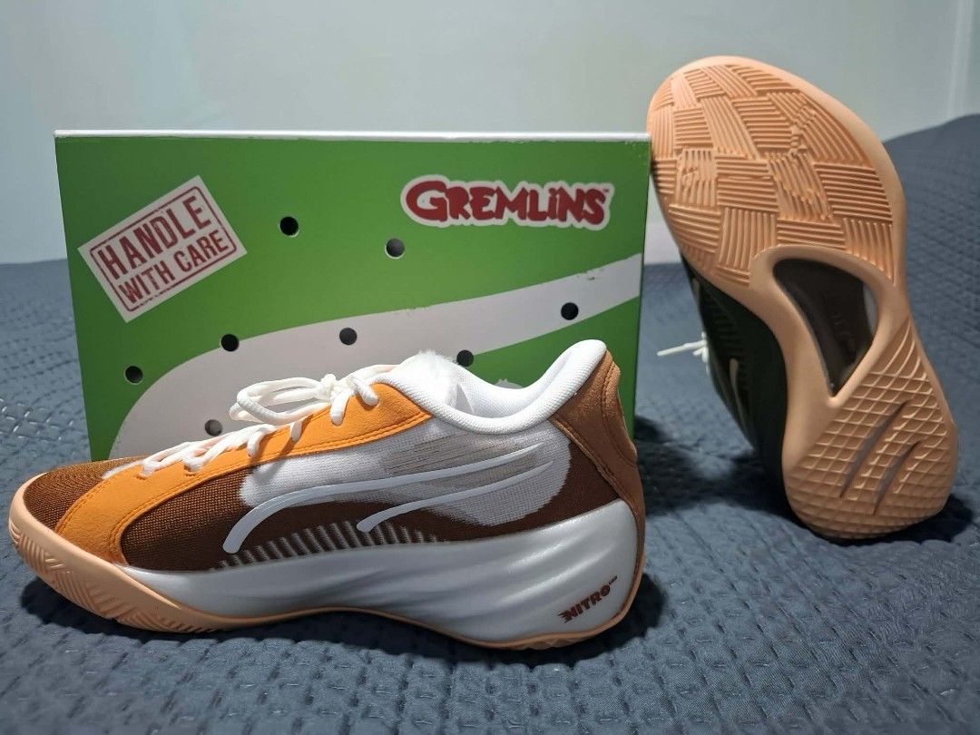 Puma x Gremlins Nitro Basketball Shoes (Category: Sneakers) located in Cebu City. Submitted by deecanon (Listing ID 1440303618, Image 2). Description: - Puma x Gremlins collaboration basketball shoes - Unique orange and green colorway - Features Nitro foam for superior comfort and responsiveness - Includes original Gremlins-themed box - Ideal for collectors and players seeking a distinctive pair.