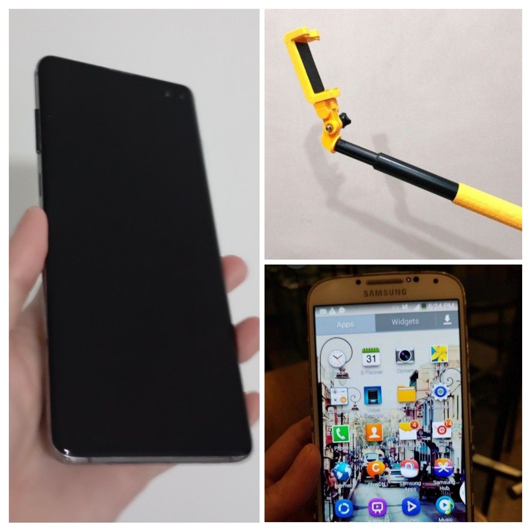 SAMSUNG S10 plus + S4 + Ye! Selfie Stick (Category: Samsung) located in Makati City. Submitted by fr_lll (Listing ID 1440213251, Image 1). Description: BUNDLE SALE SAMSUNG Galaxy S10 plus + S4 & a Ye! Selfie Stick SAMSUNG GALAXY S10 plus Brand : Samsung Model : Galaxy S4 Condition : Pre-loved. As seen in photos. The battery needs to be replaced. The existing battery is not original and slow to charge. The back cover needs adhesive. The technician