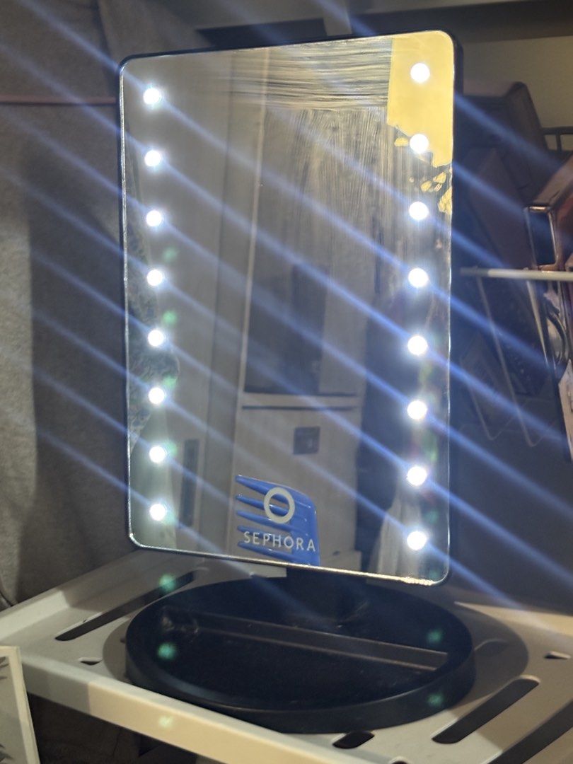 Sephora light up makeup mirror (Category: Mirrors) located in Makati City. Submitted by shelfdestash (Listing ID 1440301824, Image 2). Description: Comes with usb cord for power. Approx 26cm h x 16 cm w Lights rarely used (max 3x), mainly sitting on my dresser bec I have another mirror.
