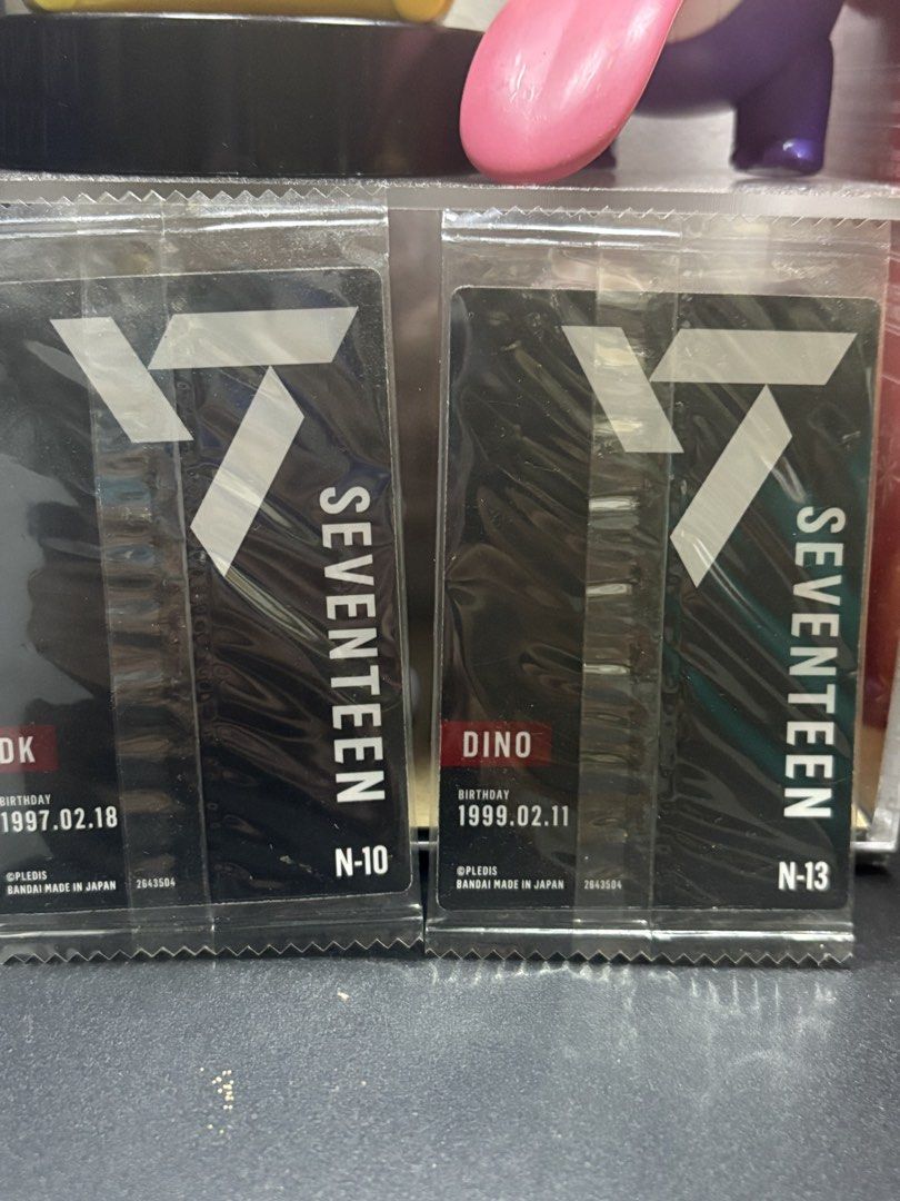 SEVENTEEN DK & Dino Wafer Photocards Set (Category: K-Wave Merchandise) located in Binan City. Submitted by treasurejoycollection (Listing ID 1440364170, Image 2). Description: - Official SEVENTEEN photocards - Featuring DK and Dino - Authentic merchandise from Bandai Japan - Ideal for any Carat's collection - Rare inclusions, grab them now!.