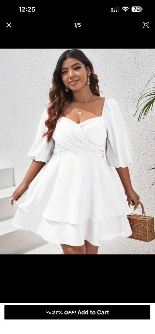 SHEIN VCAY Plus Size Sweetheart Neckline Puff Sleeve Dress (Category: Dresses) located in Mandaluyong City. Submitted by mnlmeetup (Listing ID 1440237871, Image 3). Description: Rust and White color Used it for an event. Letting go both for 700. 450/dress This is 2XL measurements indicated in photos. - Elegant plus size dress - Sweetheart neckline - Voluminous puff sleeves - Flattering ruched/twisted bodice - Tiered skirt for flair - Perfect for 