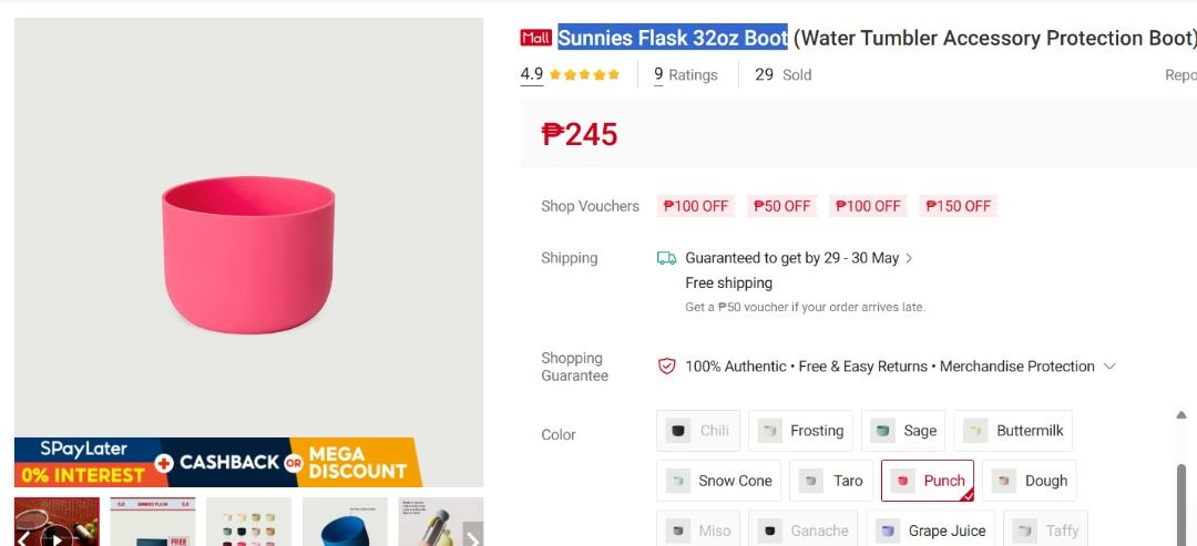 Sunnies Flask 32oz Boot (Punch) (Category: Other Kitchenware & Tableware) located in Manila. Submitted by dyan.aguirre03 (Listing ID 1440377121, Image 2). Description: ✨ RFS: No longer needed 📦Item Details Brand: Sunnies Flask Model: Matte Boot Color: Punch Size: 32oz Condition: Almost new, didn't use Inclusion(s): I may add on some inclusions ofc, we're open to that. 😉 📝 Notes - Photo from an e-commerce platform is also posted for price compa