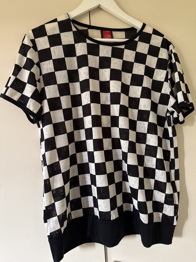 This is a black and white checkered, short-sleeved blouse (Category: Shirts) located in Imus. Submitted by avebethpreloved (Listing ID 1440367642, Image 1). Description: Thin fabric.