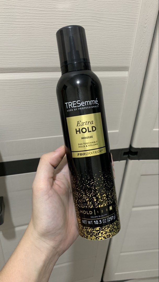 TRESemmé Extra Hold Mousse 24H Touchable Hold & Volume (Category: Hair) located in Batangas. Submitted by lifewithxhan.ph (Listing ID 1440255123, Image 1). Description: TRESemmé Extra Hold Mousse -RFS: Extra stock but don't need it anymore - Provides 24-hour touchable hold and volume - Features ProLock Tech for salon-quality results - Net weight: 10.5 oz (297g) - Expiration Date: November 10, 2027.