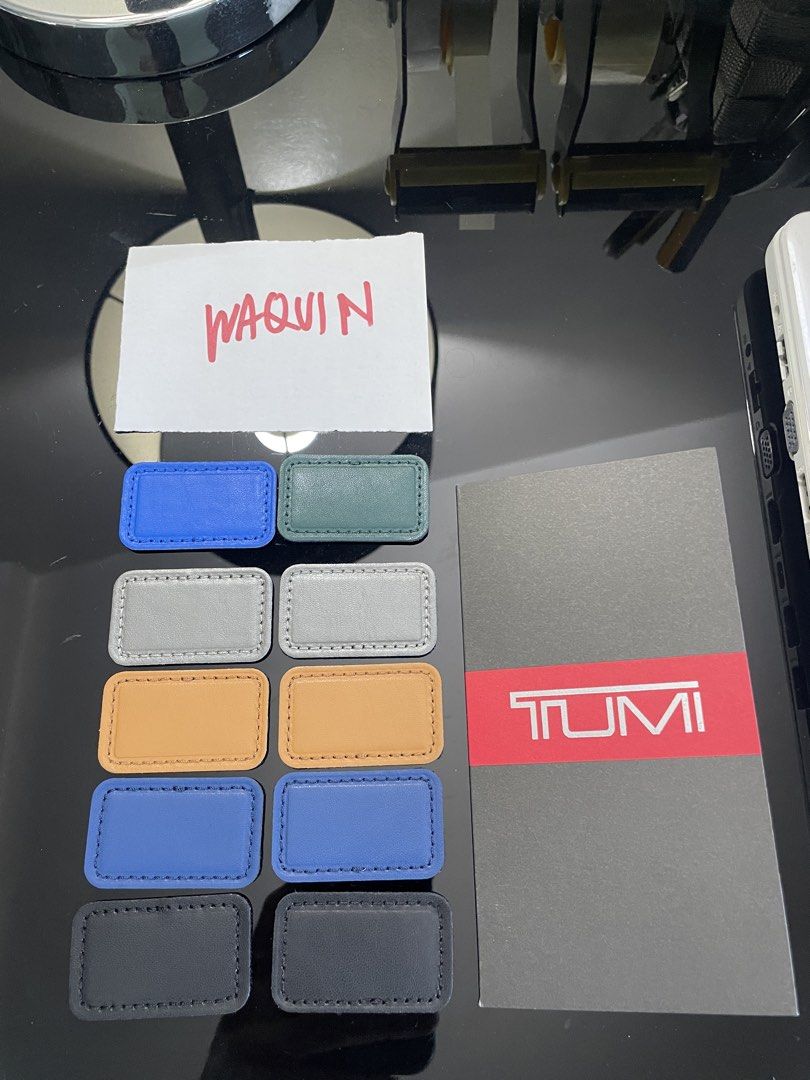 TUMI additional monogram patch (Category: Luxury Bags & Wallets) located in Pasig City. Submitted by A.santos (Listing ID 1440355574, Image 1). Description: - Set of authentic TUMI leather luggage tags - Available colors: Blue, Green, Grey, Tan, Black - Elegant stitched border detail on each tag - Ideal for organizing and identifying your luggage.
