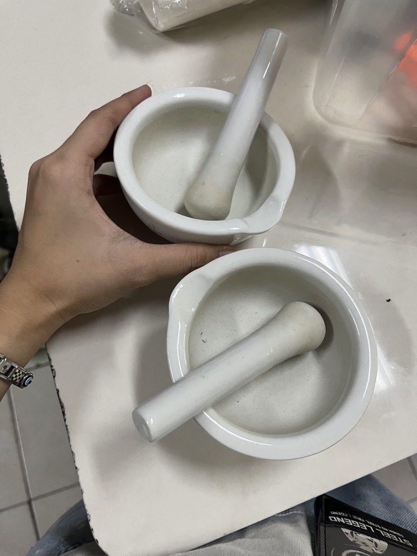 White Ceramic Mortar and Pestle Set (Category: Other Kitchenware & Tableware) located in San Juan City. Submitted by airitkd (Listing ID 1440255960, Image 2). Description: white ceramic mortar and pestle sets used for our thesis laboratory PHP 150 ea .