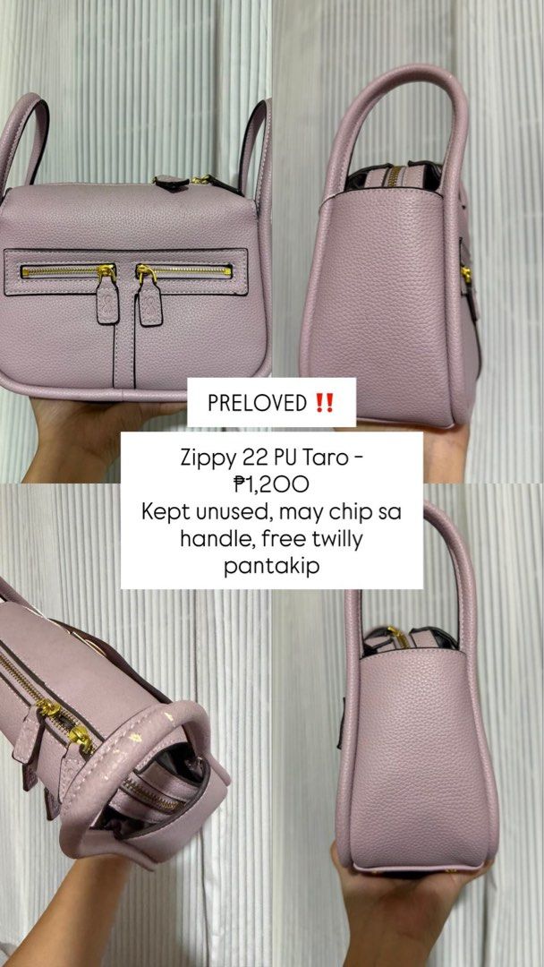 Zippy 22 PU Taro Handbag (Category: Luxury Bags & Wallets) located in Guimba. Submitted by brazaschri03660 (Listing ID 1440359388, Image 1). Description: - Preloved Zippy 22 PU Taro handbag - Kept unused - Potential chip on handle - Free twilly pantakip included - Great find!.