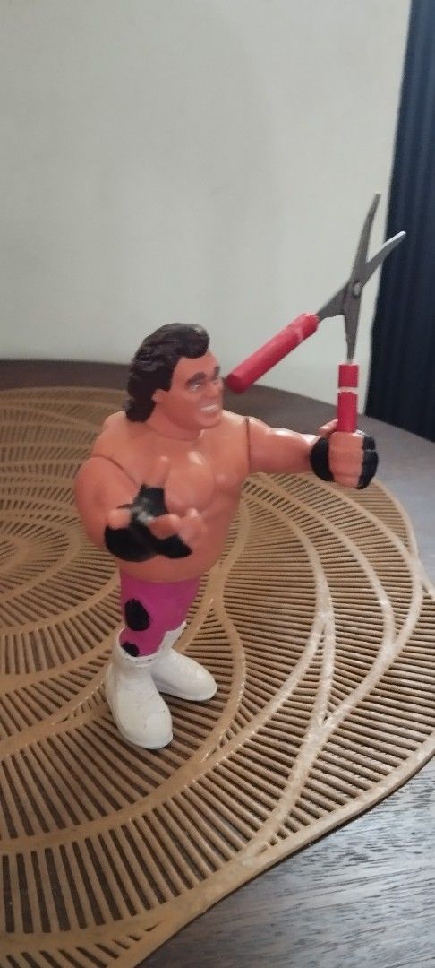 1990 WWF Hasbro Brutus "The Barber" Beefcake with Scissors (Category: Vintage Collectibles) located in Manila. Submitted by ventajetoyz625 (Listing ID 1440439754, Image 2). Description: - Vintage wrestling action figure - Collectible item - Glued left arm to hold steady the scissors - Customized accessories - "Gimmick" moderately working - With minimal chipped paint - What you see is what you get.