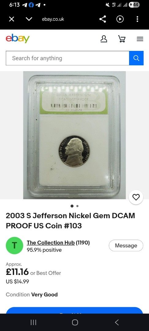 2000/2003 S Jefferson Nickel Gem DCAM Proof US Coin (Category: Currency) located in Quezon City. Submitted by johnwicklacson6 (Listing ID 1440430930, Image 2). Description: 2000/2003 S Jefferson Nickel Gem DCAM Proof US Coin PRICE: 550.00 PH MOD: MEET-UP AT EVER GOTESCO MALL, COMMONWEALTH, QUEZON CITY OR "LBC" DOOR TO DOOR / "COP" OR VIA PICK-UP DELIVERY "CLIENT WILL SHOULDER THE PICK-UP DEL. FEE." Item Location: Commonwealth Q.C. MOP: GCash "Min