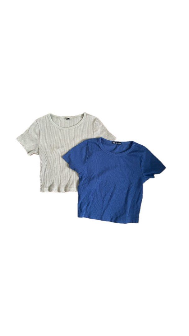 3x Uniqlo and ZaraCropped Ribbed T-Shirts Bundle (Category: Shirts) located in Valenzuela. Submitted by starboyinterlude (Listing ID 1440444171, Image 2). Description: - Can buy individually for PHP 80/shirt - Bundle of three cropped t-shirts - Two ribbed t-shirts: light grey and solid blue - All feature short sleeves and a crew neck RFS: Decluttering.